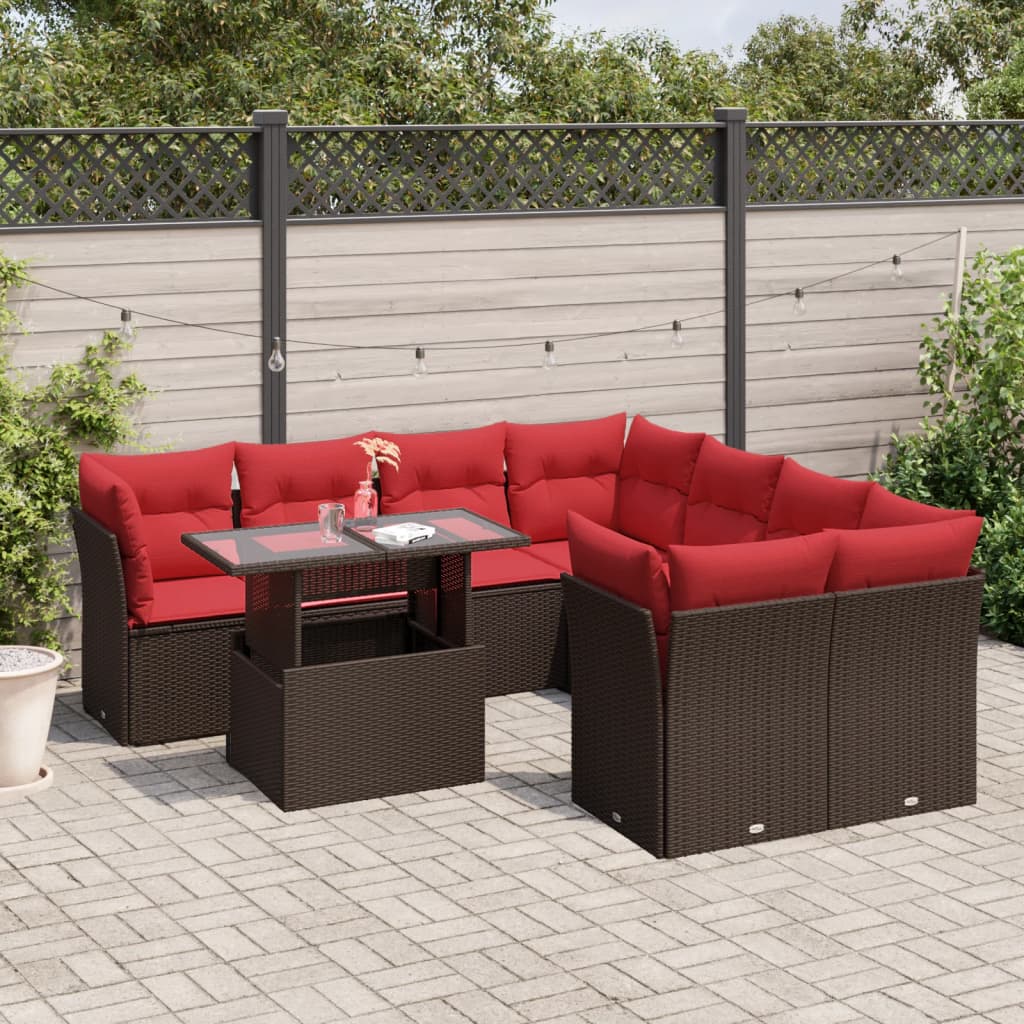 9-Teiliges Gartensofa-Set Mit Kissen, Es Polyrattan