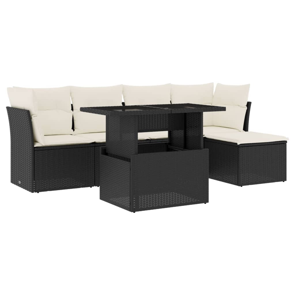 6-Tlg. Garten-Sofagarnitur Mit Kissen Schwarz Poly Rattan