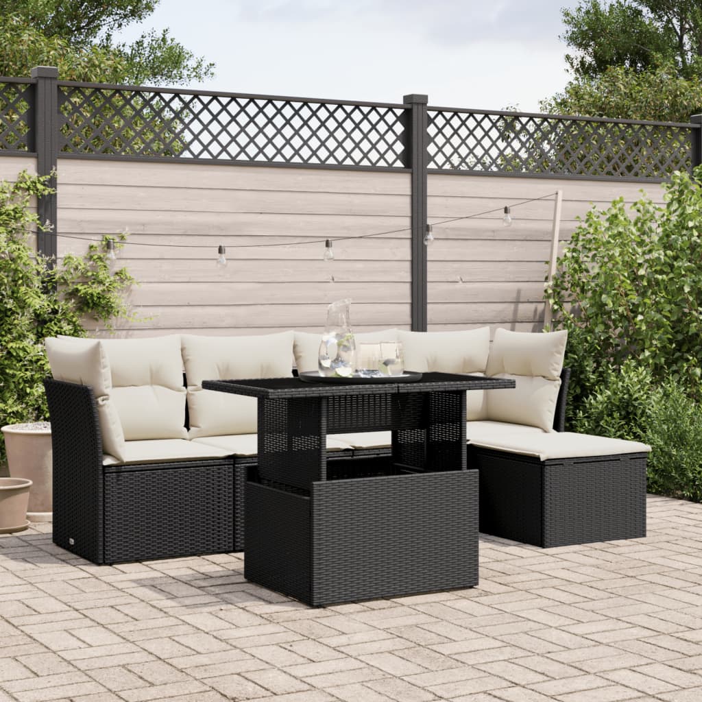 6-Tlg. Garten-Sofagarnitur Mit Kissen Schwarz Poly Rattan