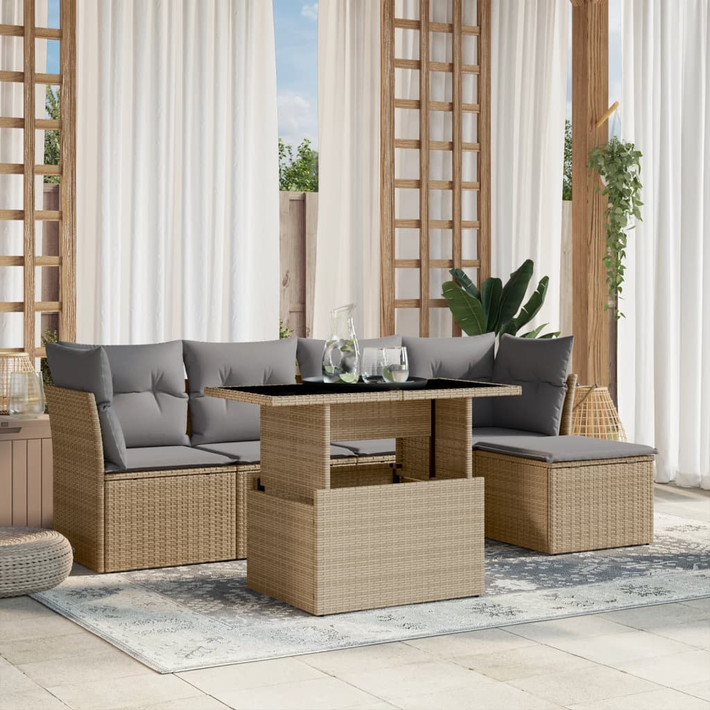 6-Tlg. Garten-Sofagarnitur Mit Kissen Poly Rattan