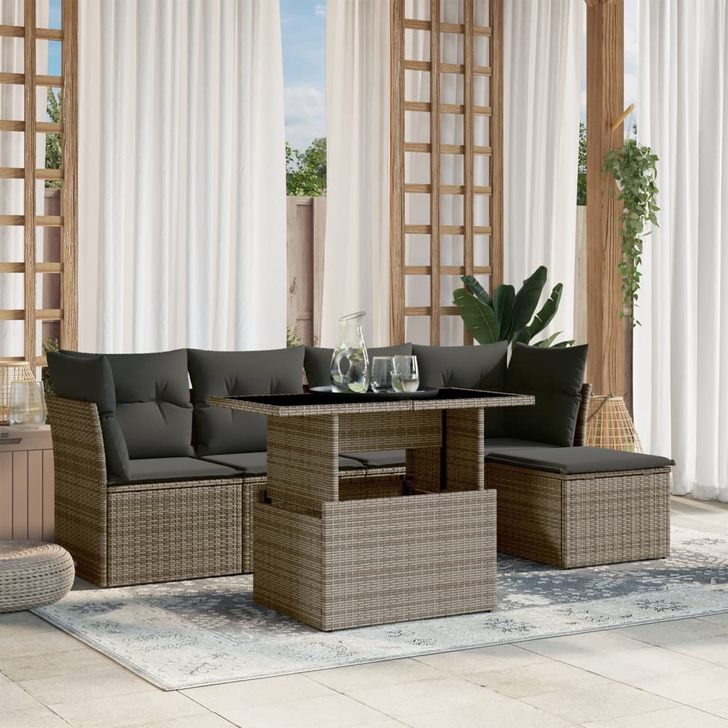 6-Tlg. Garten-Sofagarnitur Mit Kissen Poly Rattan