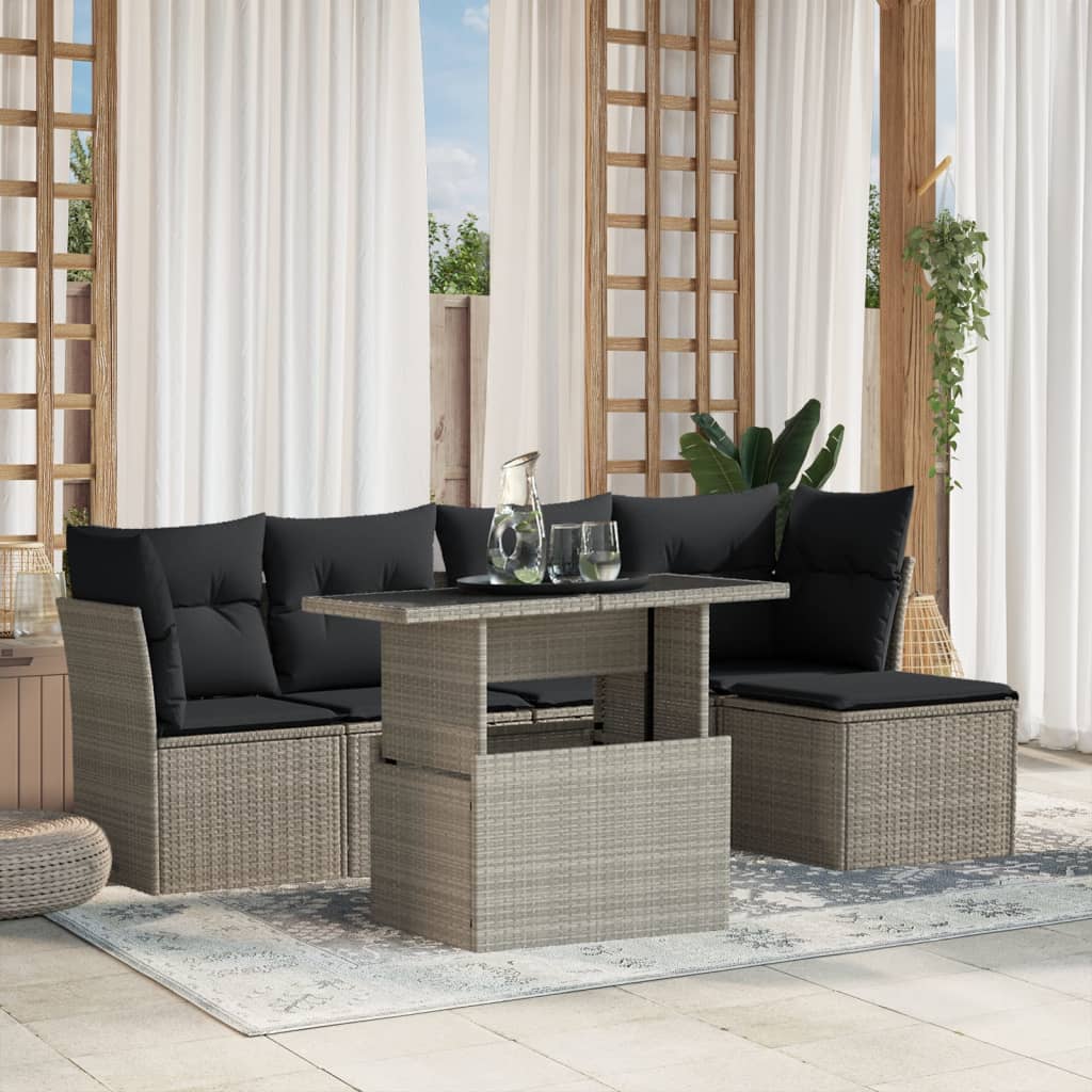 6-Tlg. Garten-Sofagarnitur Mit Kissen Poly Rattan