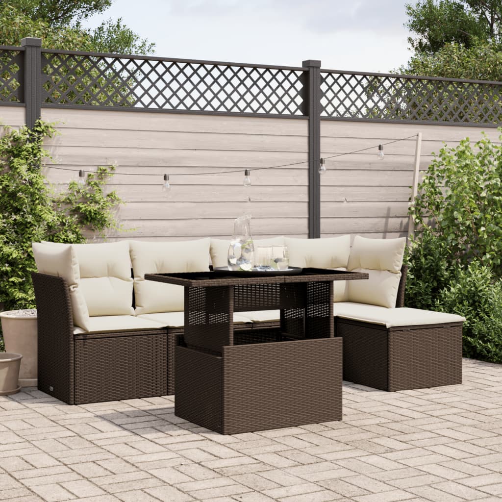 6-Tlg. Garten-Sofagarnitur Mit Kissen Poly Rattan