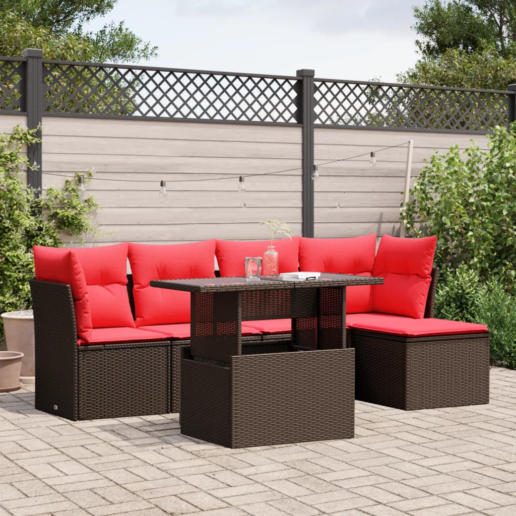 6-Tlg. Garten-Sofagarnitur Mit Kissen Poly Rattan