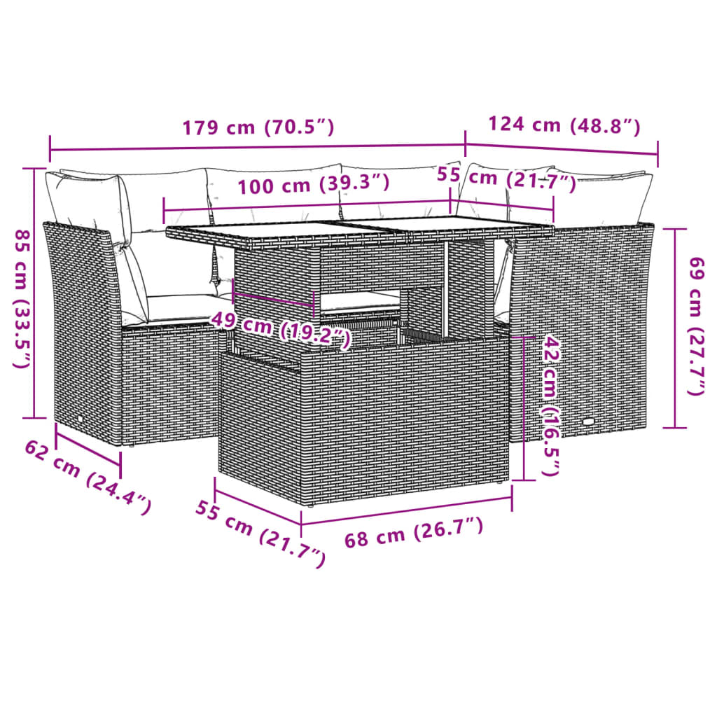 5-Tlg. Garten-Sofagarnitur Mit Kissen Poly Rattan