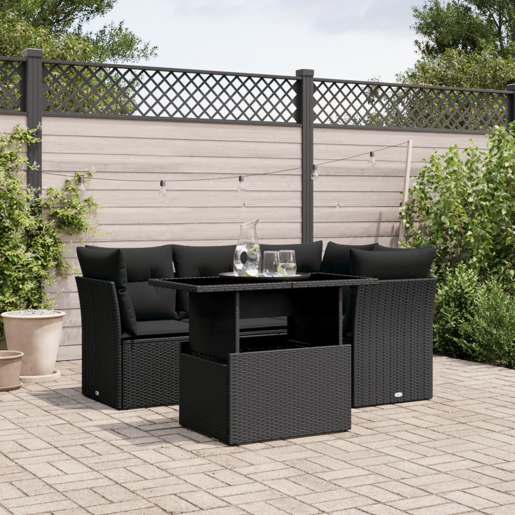 5-Tlg. Garten-Sofagarnitur Mit Kissen Poly Rattan