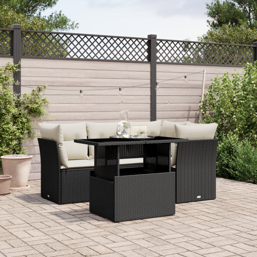 5-Tlg. Garten-Sofagarnitur Mit Kissen Poly Rattan