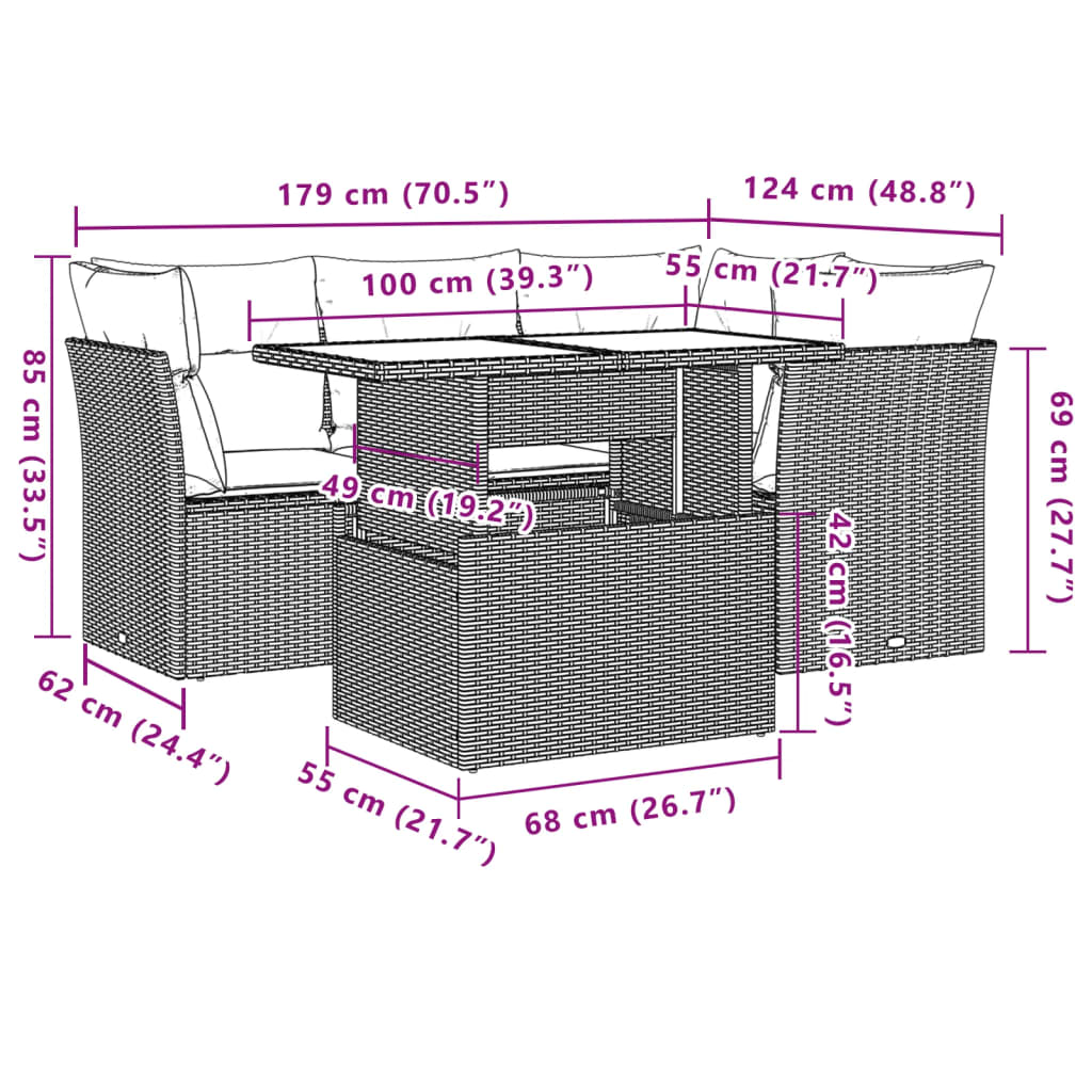 5-Teiliges Gartensofa-Set Mit Kissen, Es Polyrattan