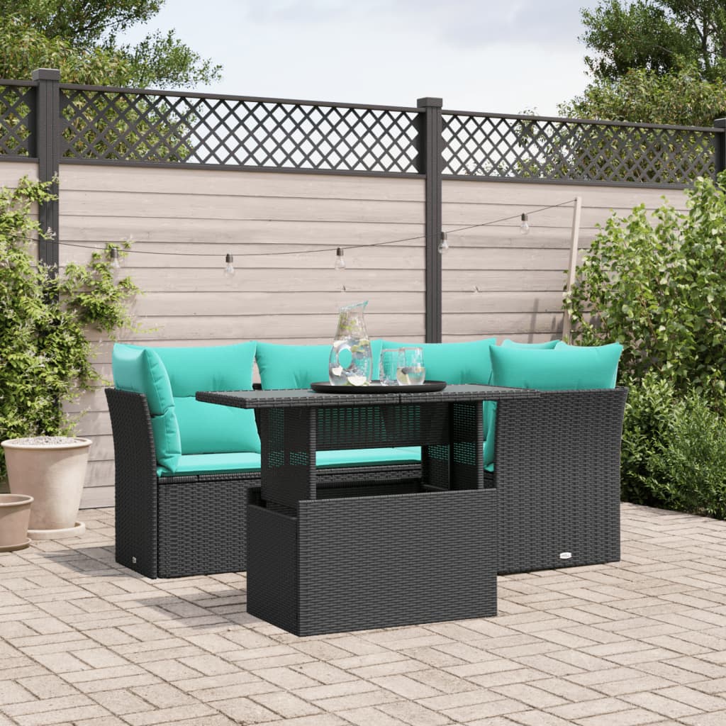 5-Teiliges Gartensofa-Set Mit Kissen, Es Polyrattan