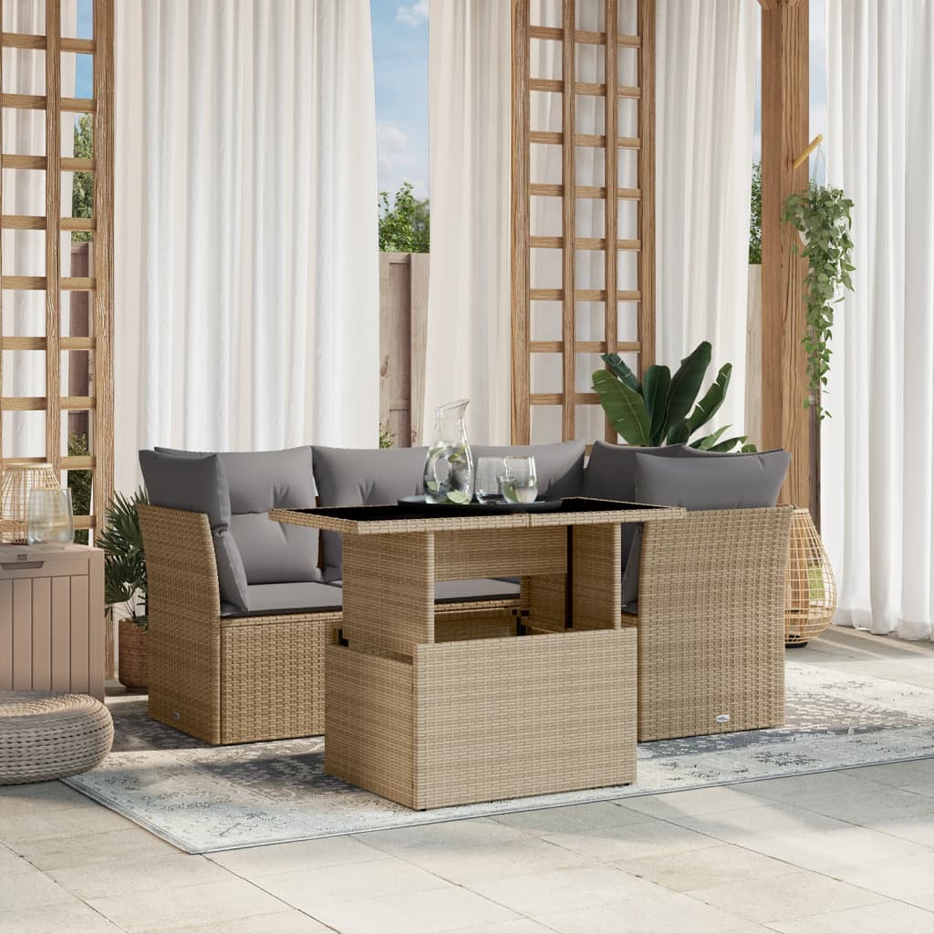 5-Tlg. Garten-Sofagarnitur Mit Kissen Poly Rattan