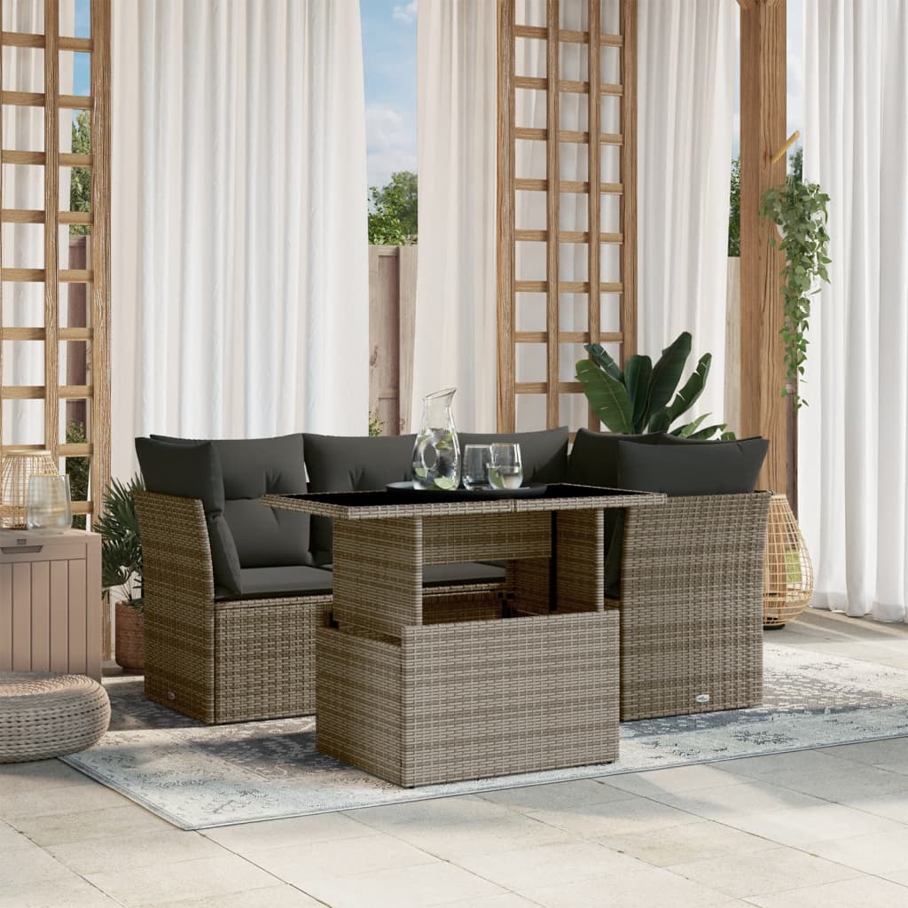 5-Tlg. Garten-Sofagarnitur Mit Kissen Poly Rattan