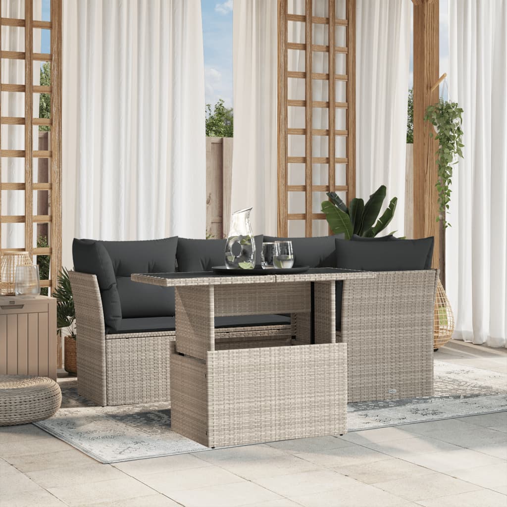 5-Tlg. Garten-Sofagarnitur Mit Kissen Poly Rattan