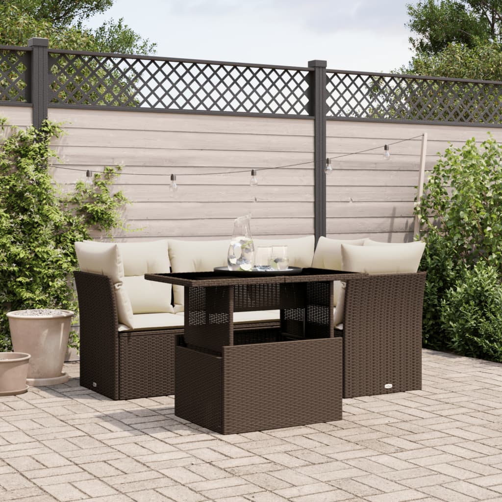 5-Tlg. Garten-Sofagarnitur Mit Kissen Poly Rattan