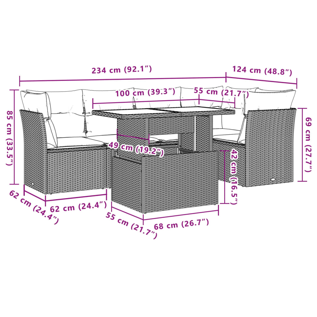 6-Tlg. Garten-Sofagarnitur Mit Kissen Poly Rattan