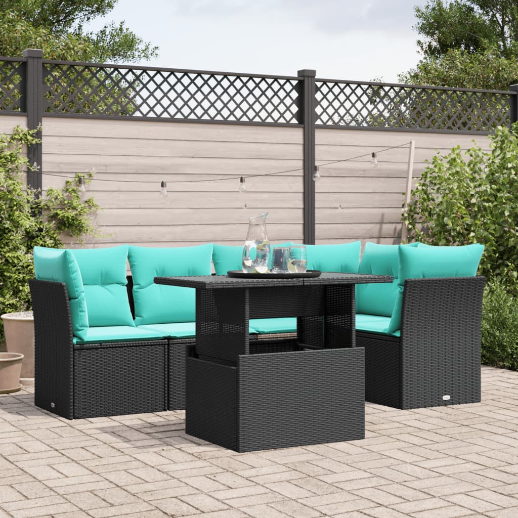6-Tlg. Garten-Sofagarnitur Mit Kissen Poly Rattan Akazie