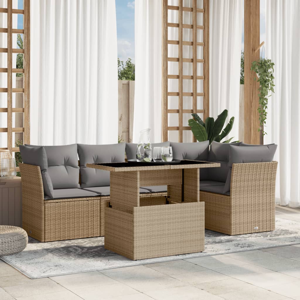 6-Tlg. Garten-Sofagarnitur Mit Kissen Poly Rattan
