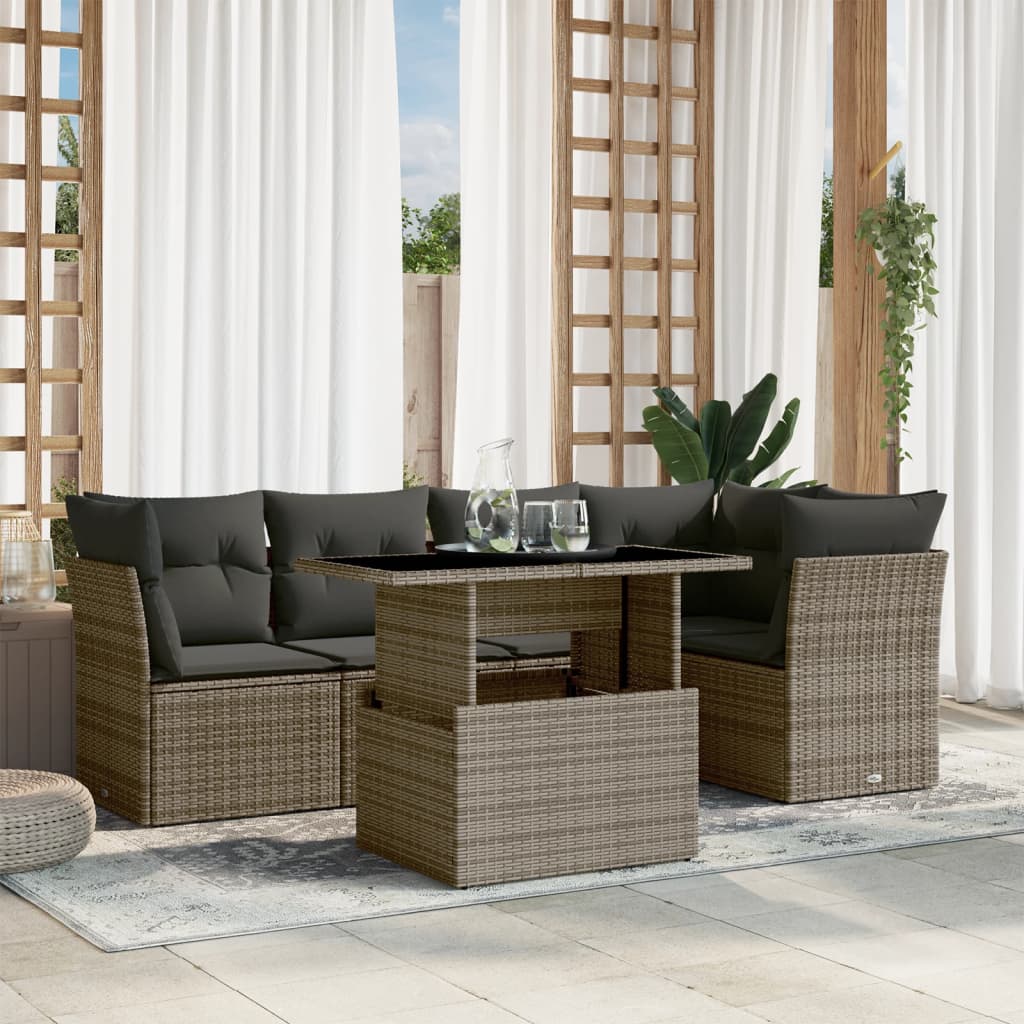 6-Tlg. Garten-Sofagarnitur Mit Kissen Poly Rattan