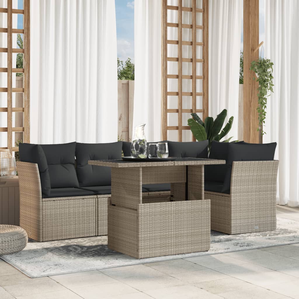 6-Tlg. Garten-Sofagarnitur Mit Kissen Poly Rattan