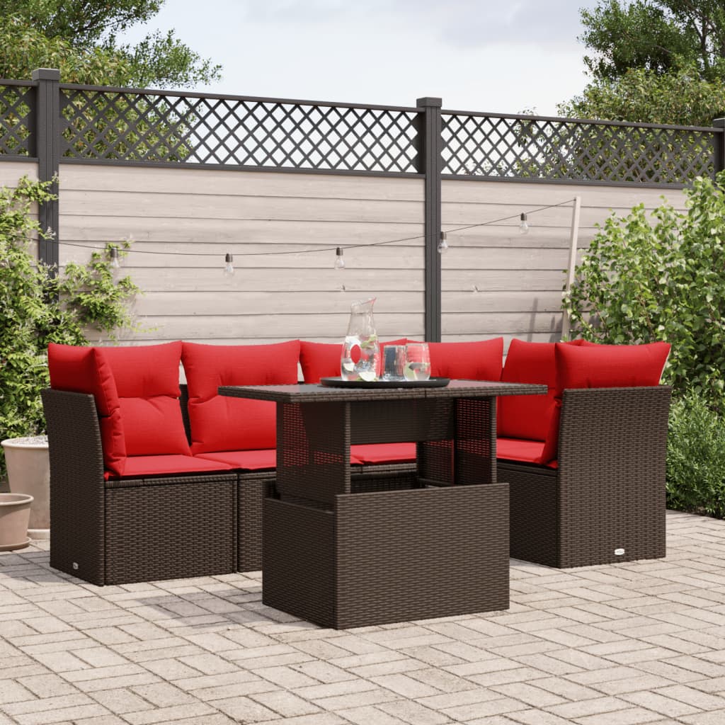 6-Tlg. Garten-Sofagarnitur Mit Kissen Poly Rattan Akazie