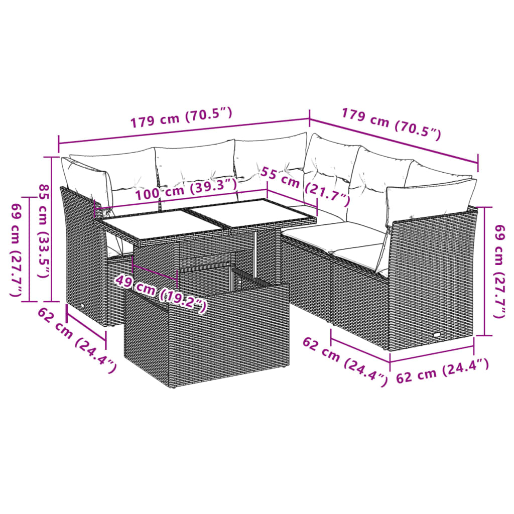 6-Teiliges Gartensofa-Set Mit Kissen, Es Polyrattan