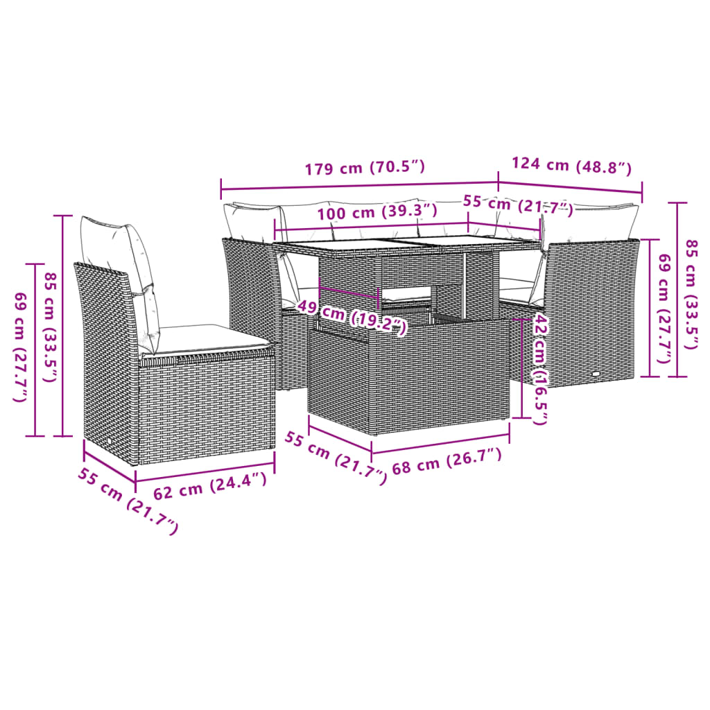 6-Tlg. Garten-Sofagarnitur Mit Kissen Poly Rattan
