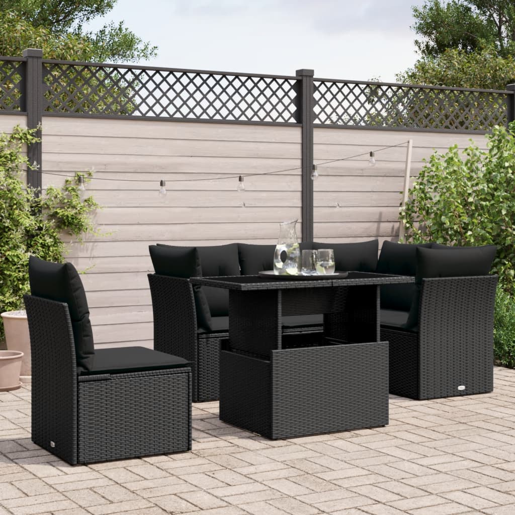 6-Tlg. Garten-Sofagarnitur Mit Kissen Poly Rattan