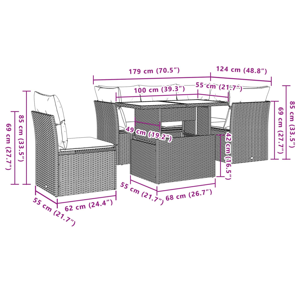 6-Teiliges Gartensofa-Set Mit Kissen, Es Polyrattan