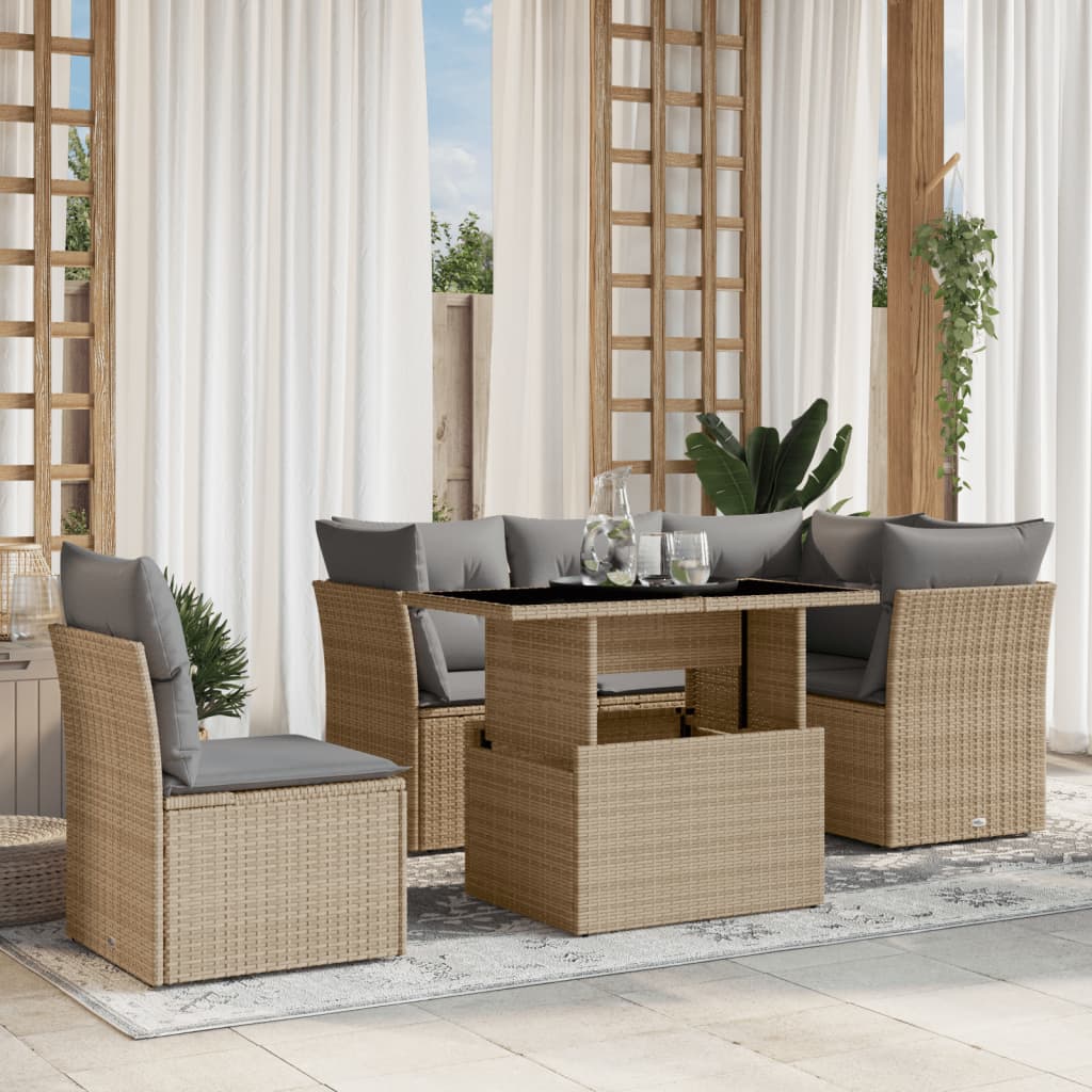 6-Tlg. Garten-Sofagarnitur Mit Kissen Poly Rattan