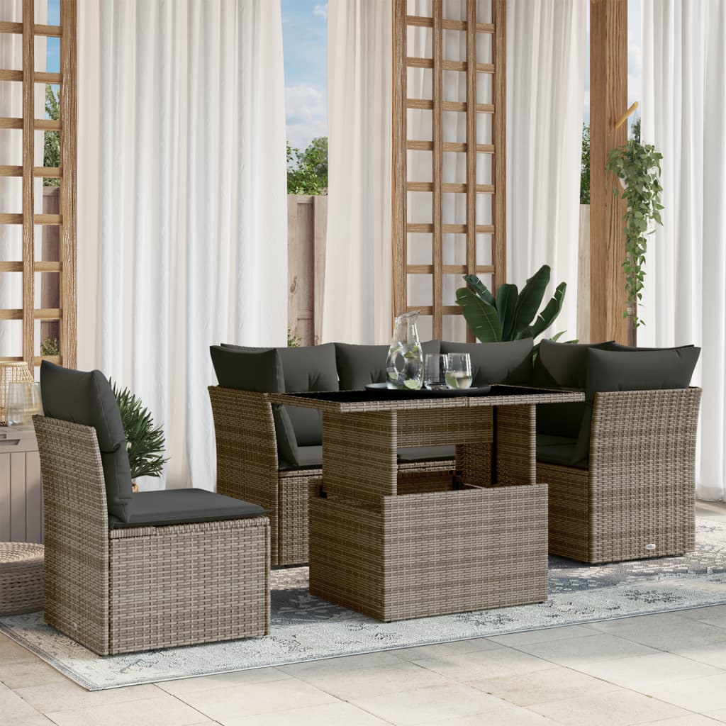 6-Tlg. Garten-Sofagarnitur Mit Kissen Poly Rattan