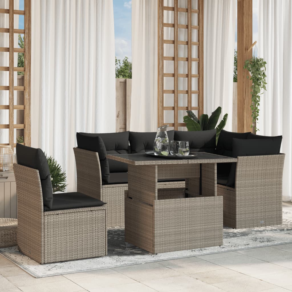 6-Tlg. Garten-Sofagarnitur Mit Kissen Poly Rattan