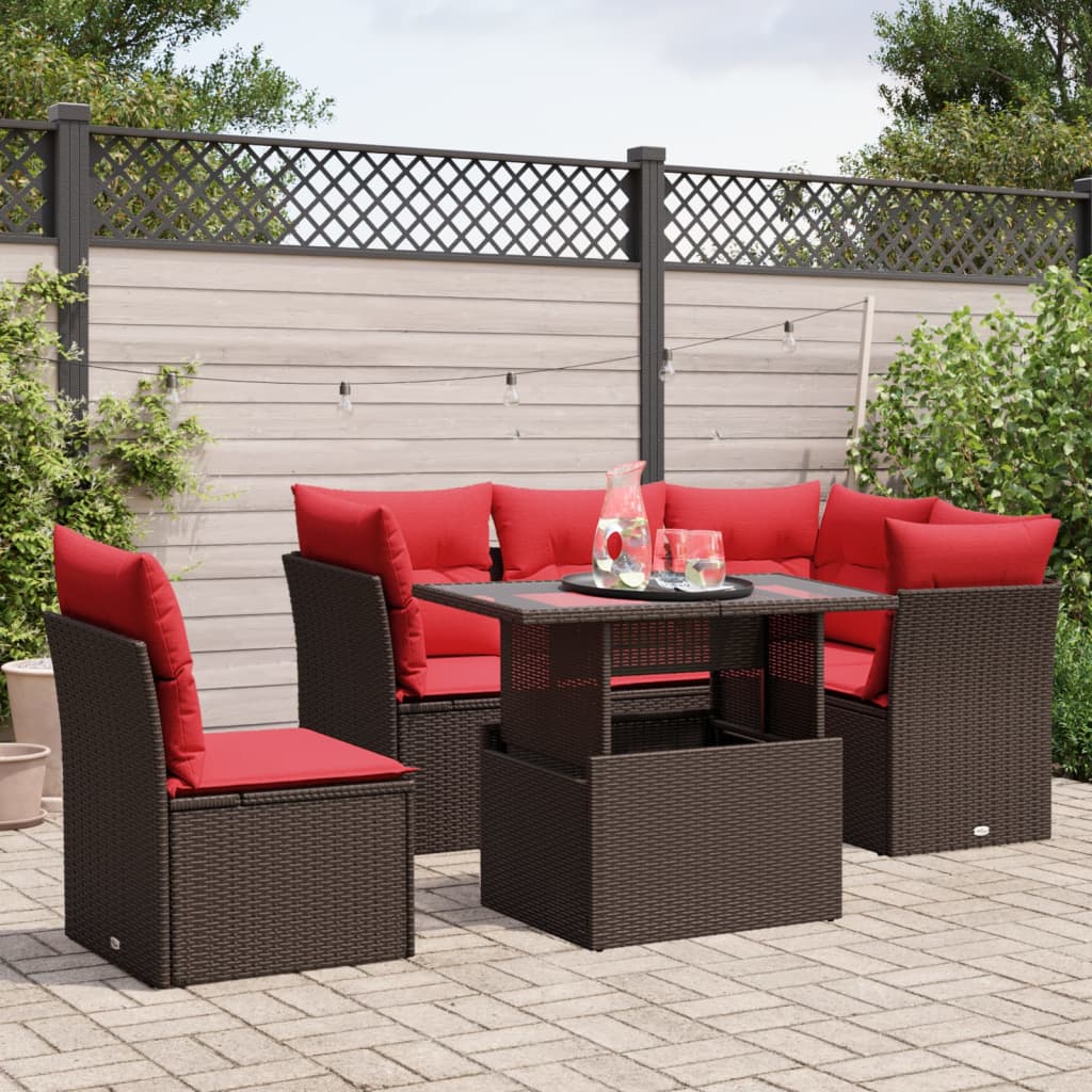 6-Teiliges Gartensofa-Set Mit Kissen, Es Polyrattan