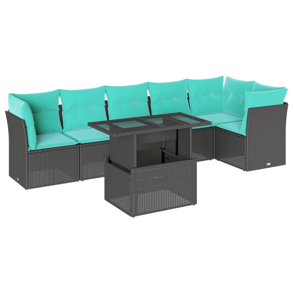 7-Teiliges Gartensofa-Set Mit Kissen, Es Polyrattan