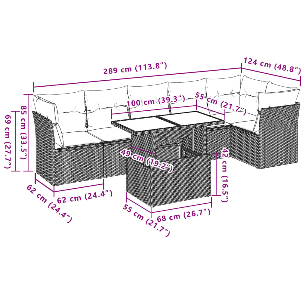 7-Teiliges Gartensofa-Set Mit Kissen, Es Polyrattan