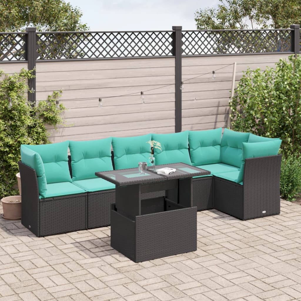 7-Teiliges Gartensofa-Set Mit Kissen, Es Polyrattan