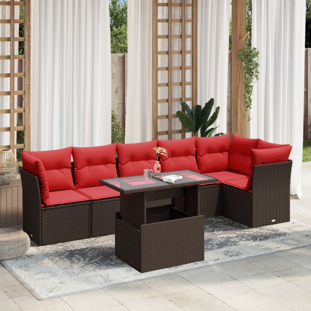 7-Teiliges Gartensofa-Set Mit Kissen, Es Polyrattan