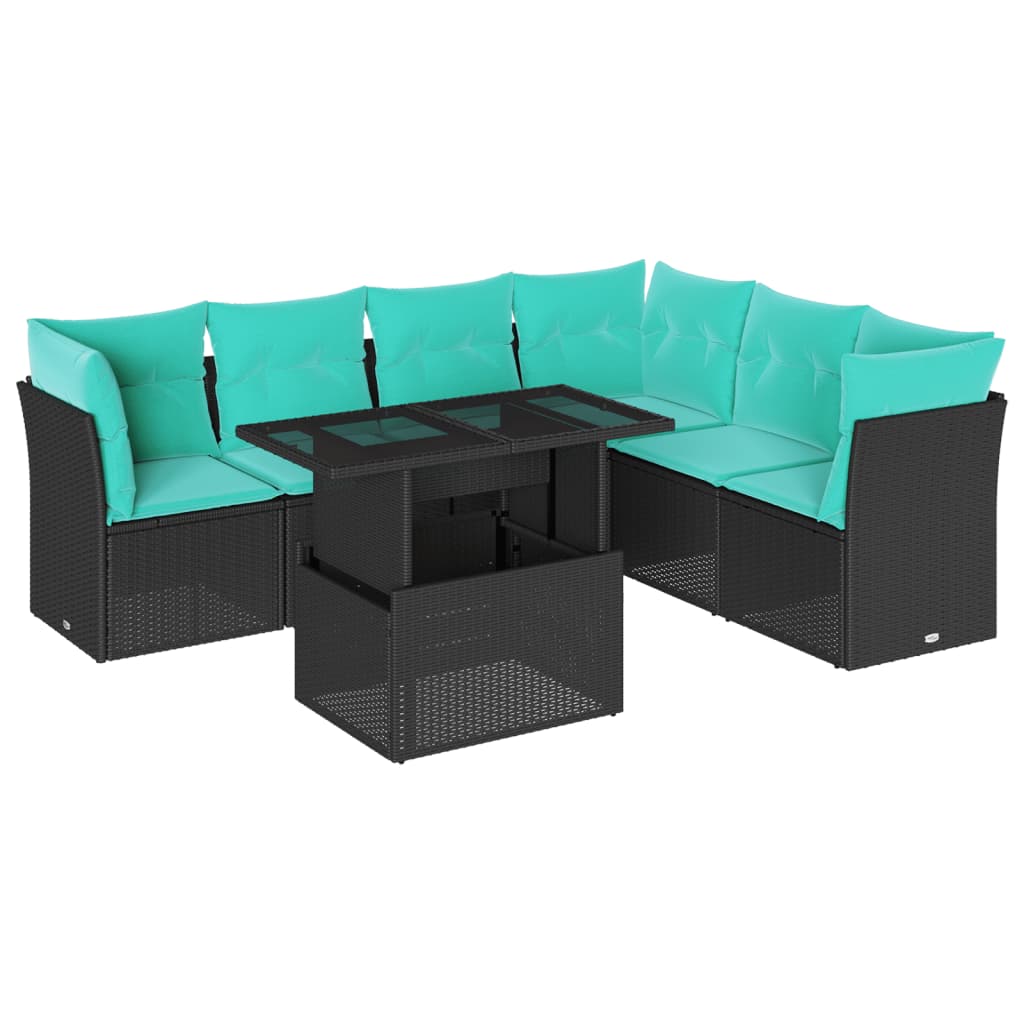 7-Teiliges Gartensofa-Set Mit Kissen, Es Polyrattan