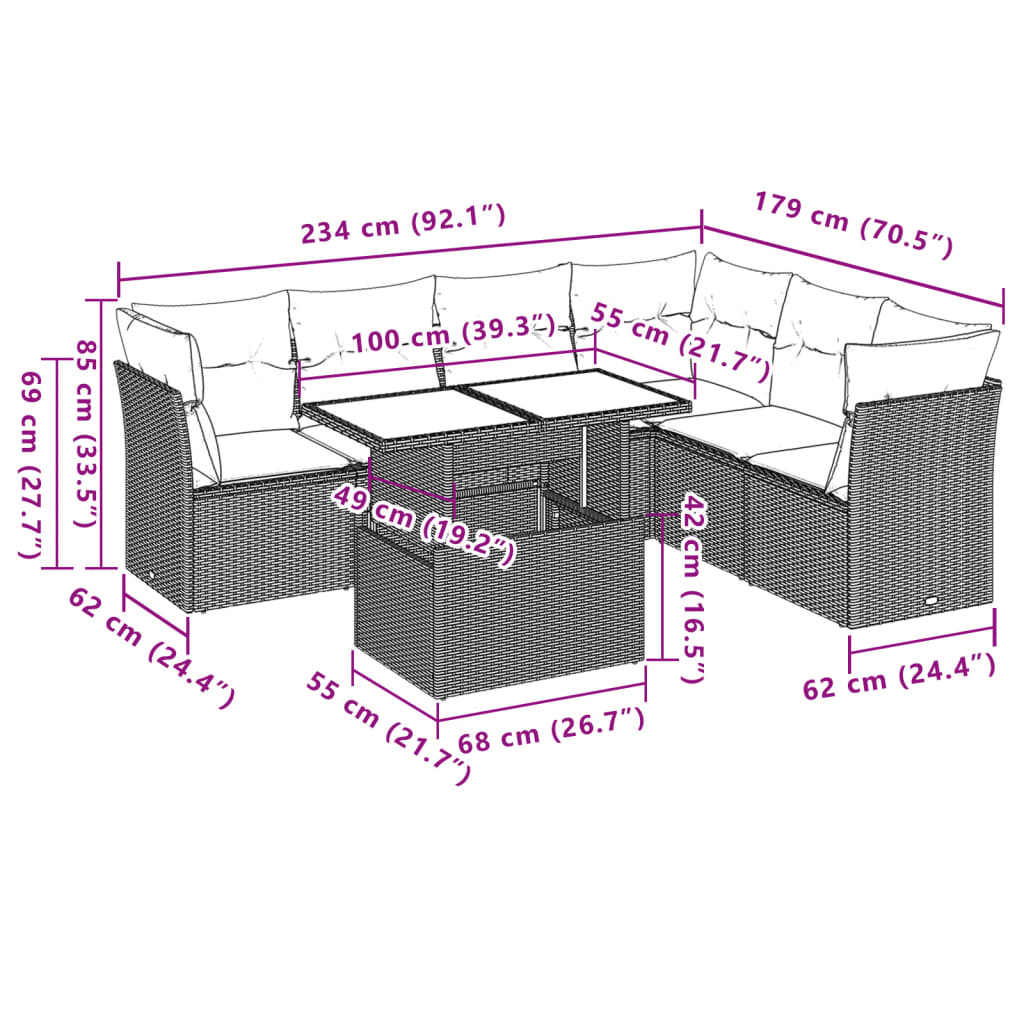 7-Teiliges Gartensofa-Set Mit Kissen, Es Polyrattan
