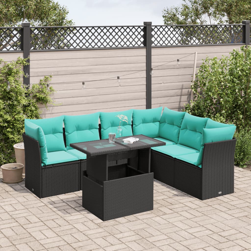 7-Teiliges Gartensofa-Set Mit Kissen, Es Polyrattan