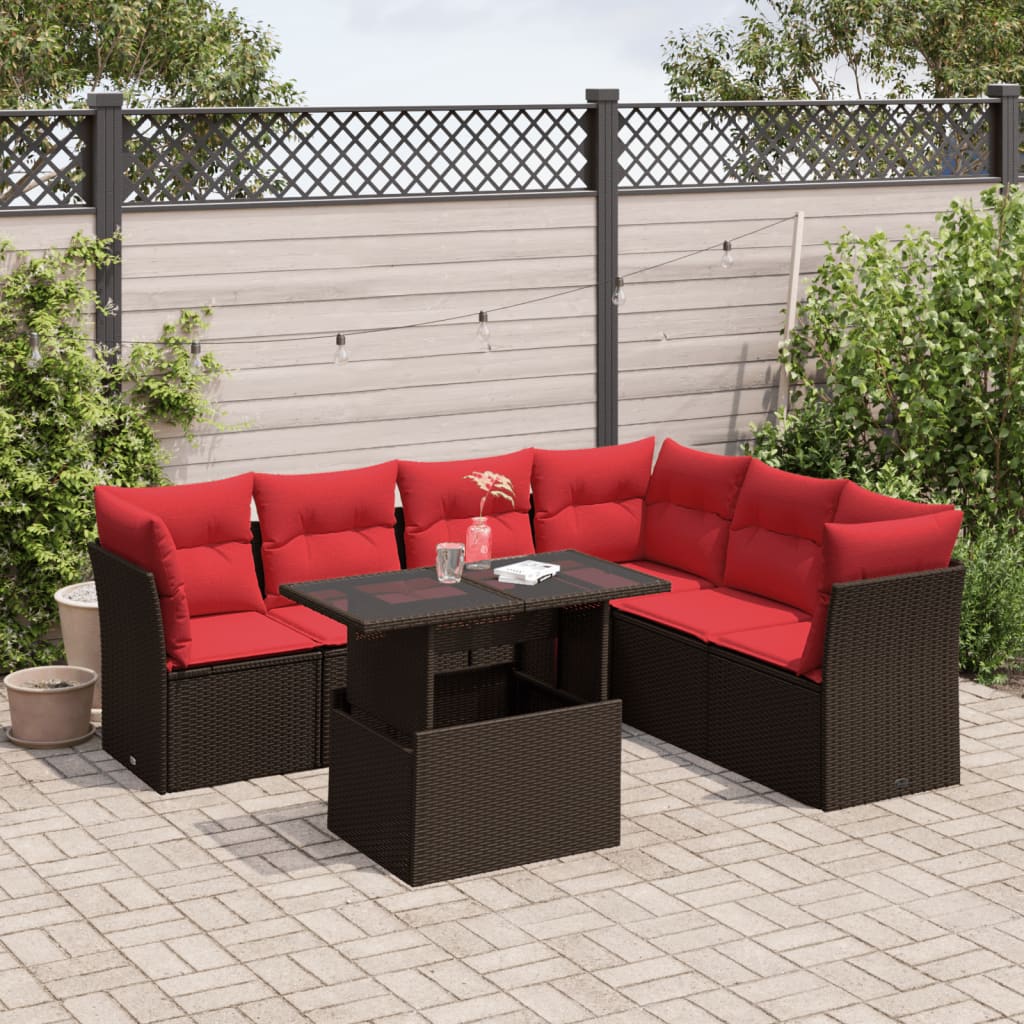 7-Teiliges Gartensofa-Set Mit Kissen, Es Polyrattan