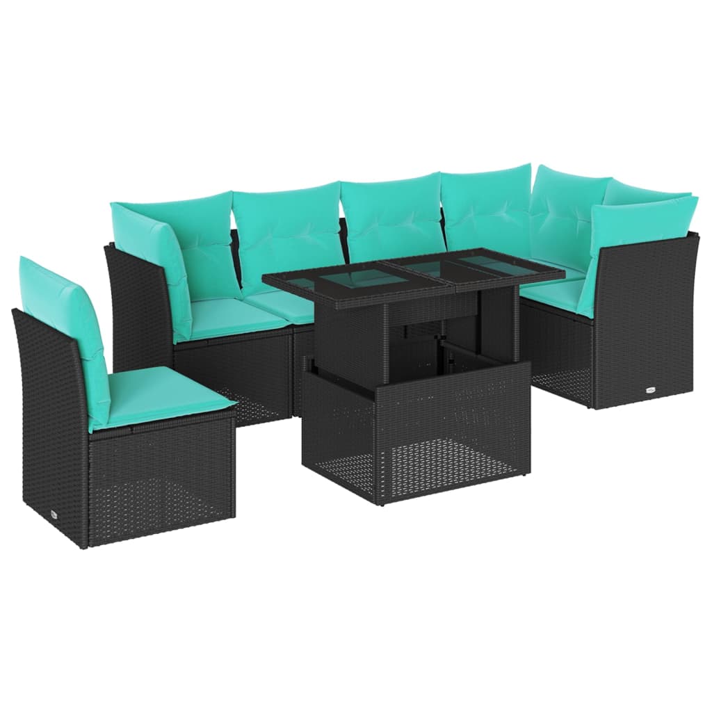 7-Teiliges Gartensofa-Set Mit Kissen, Es Polyrattan