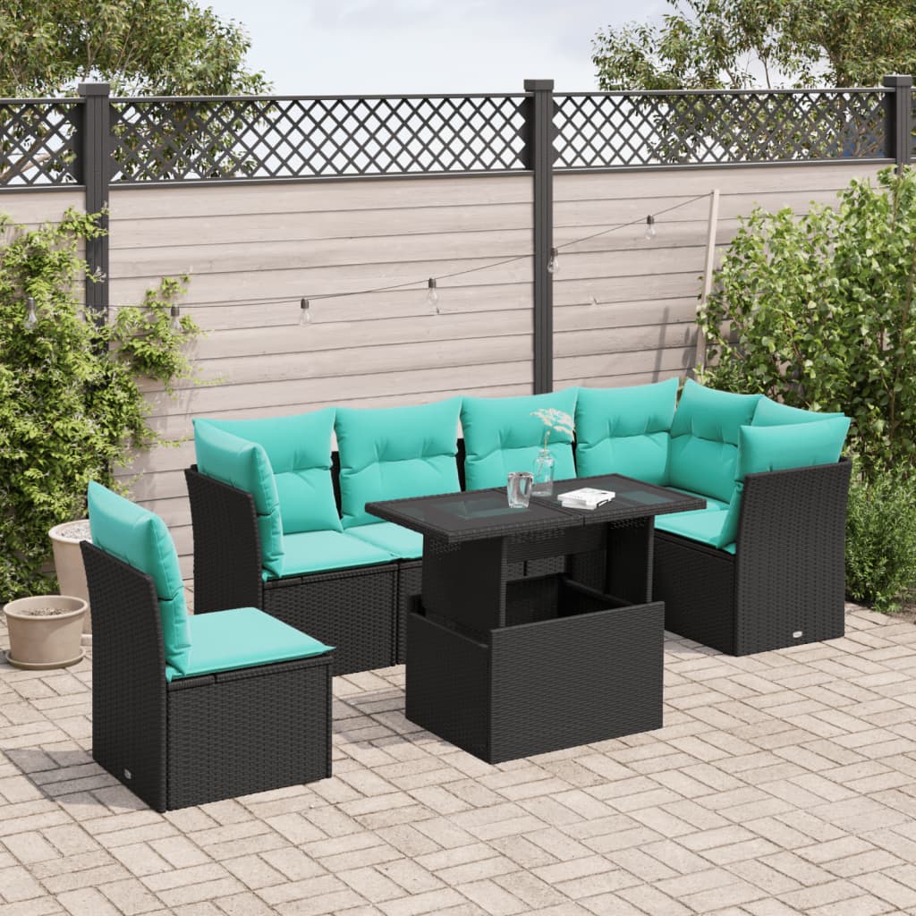 7-Teiliges Gartensofa-Set Mit Kissen, Es Polyrattan
