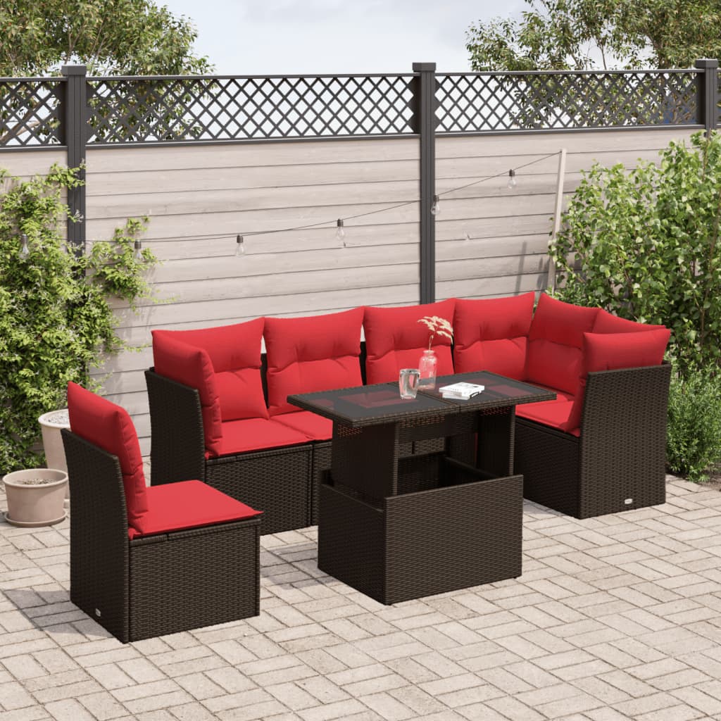 7-Teiliges Gartensofa-Set Mit Kissen, Es Polyrattan