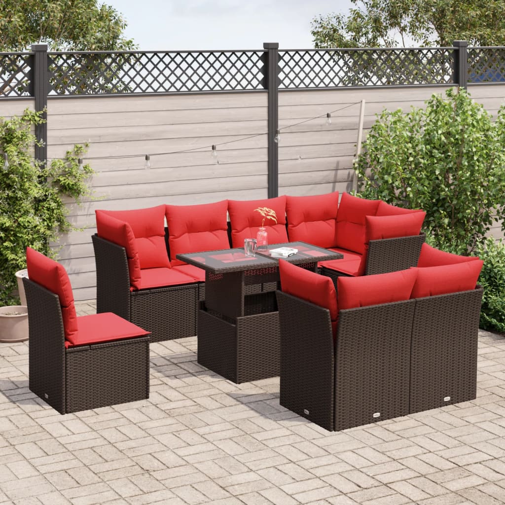 9-Tlg. Garten-Sofagarnitur Mit Kissen Poly Rattan