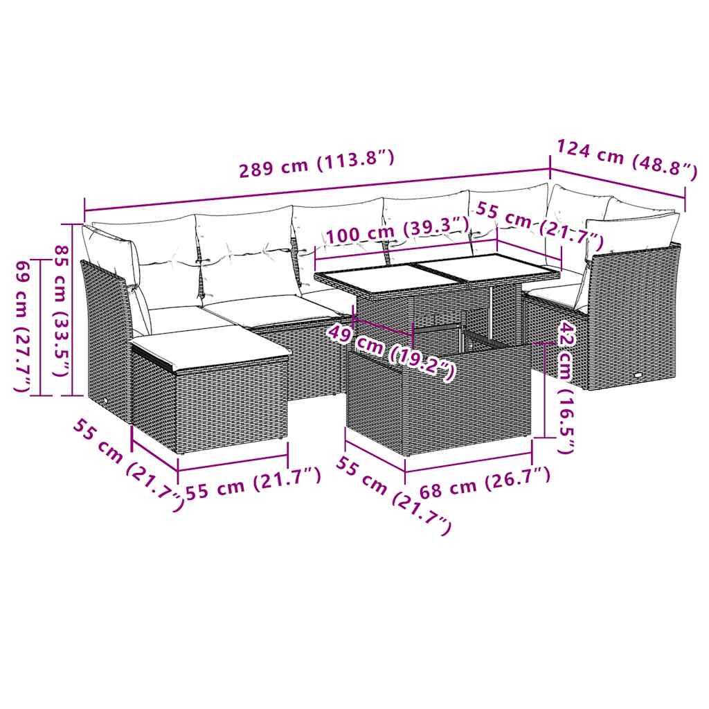 8-Teiliges Gartensofa-Set Mit Kissen, Es Polyrattan