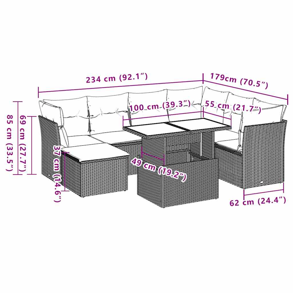 8-Teiliges Gartensofa-Set Mit Kissen, Es Polyrattan