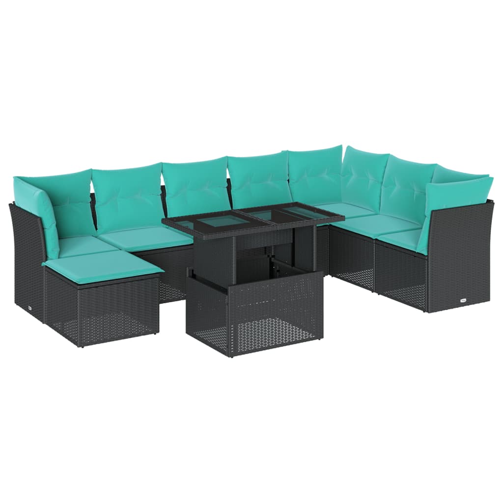 9-Teiliges Gartensofa-Set Mit Kissen, Es Polyrattan