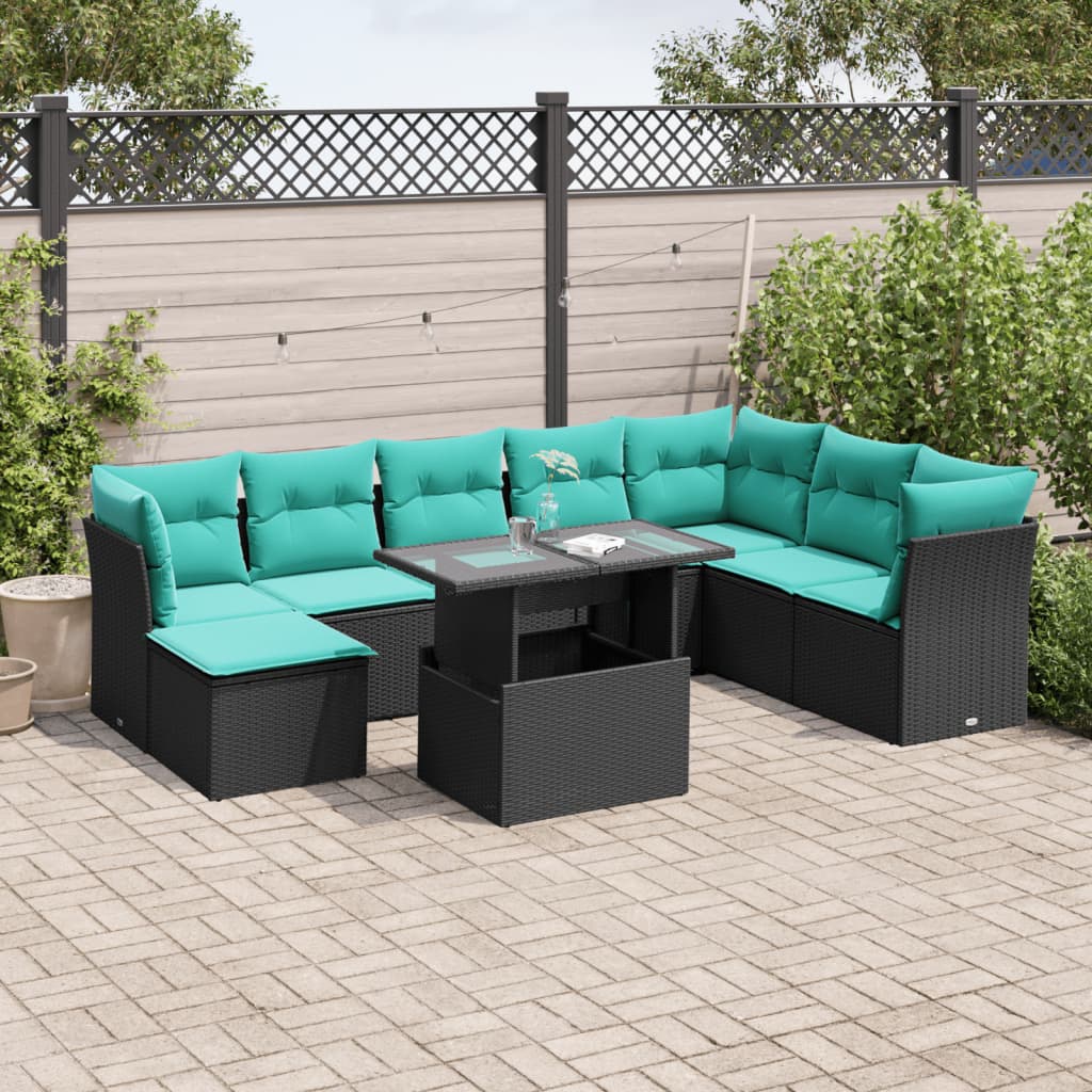 9-Teiliges Gartensofa-Set Mit Kissen, Es Polyrattan