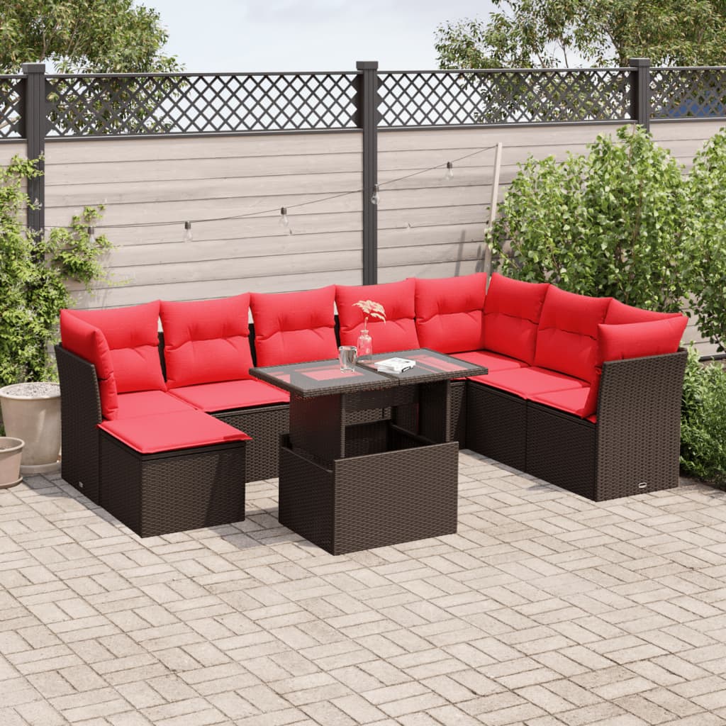 9-Teiliges Gartensofa-Set Mit Kissen, Es Polyrattan
