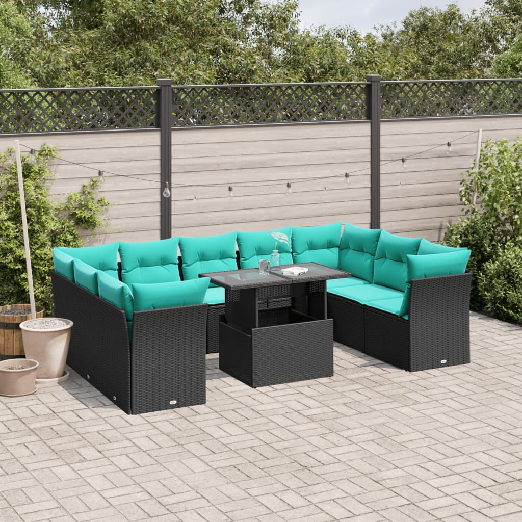10-Teiliges Gartensofa-Set Mit Kissen, Es Polyrattan