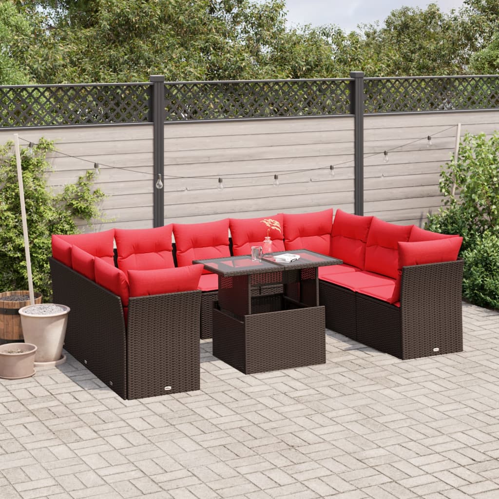 10-Teiliges Gartensofa-Set Mit Kissen, Es Polyrattan